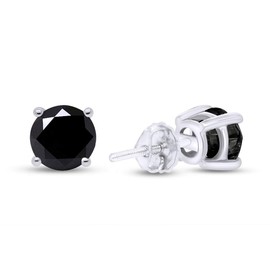1/4 Carat CT Round Black Natural Diamond Screw Back Stud Earrings In 10k White Gold Delicate Jewelry For Womens And Mens (0.25 Cttw)