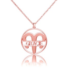 LoEnMe Jewelry Silver Plated Aries Woman Custom Made Engraved Sterling Silver Customized Name Necklace
