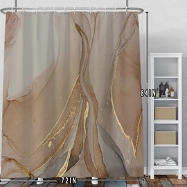 Baocicoo Brown Gold Marble Shower Curtain Set Golden Cracked Lines Modern Shower Curtains for Bathroom Living Room Decor Polyester Durable Waterproof Curtain for Bathroom with Hooks 72x84 Inches