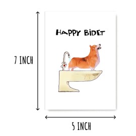 ALDDesigns Happy Bidet Card - Corgi Dog Card - Toilet Pun Card - Corgi Greeting Card - Card For Friends - Corgi Birthday Card