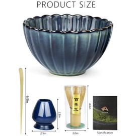 Artcome Matcha Tea Set - 17oz Petal-Shaped Matcha Bowl, Bamboo Whisk, Scoop, Whisk Holder & Brewing Guide, Japanese Tea Ceremony Tools for a Perfect Matcha Experience, Grayish Blue