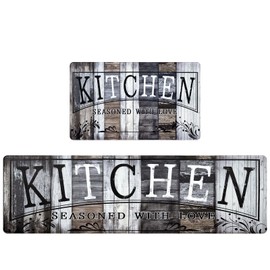 ASPMIZ Farmhouse Kitchen Mats Sets 2 Piece PVC Kitchen Rug Waterproof, Vintage Wooden Kitchen Rugs and Mats Wahable, Non Slip Cushioned Comfort Mat for Sink Home Office, 18'' x 30'' + 18'' x 60''