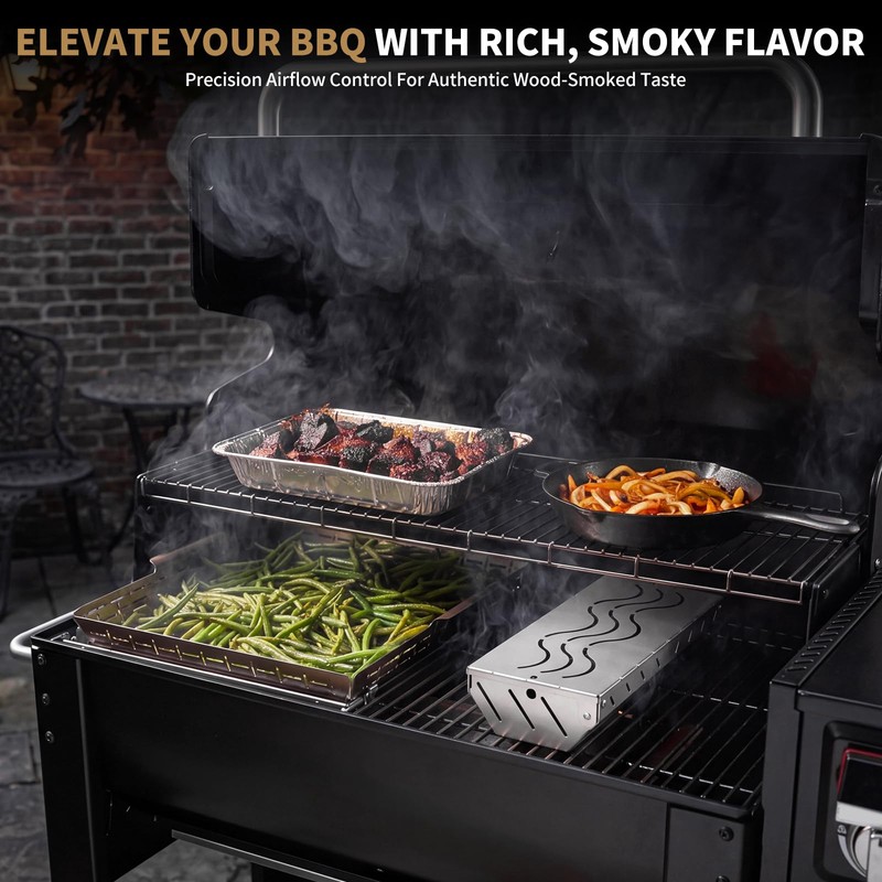 2PCS Stainless Steel Smoker Box for Weber,Gas Grill Smoker Box