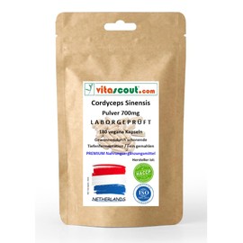 Cordyceps sinensis 700 mg - 180 Kapseln - vegan - Pilzpulver aus dem Mycel - Vitalpilz 2100mg pro Tag - VITASCOUT - LABORGEPRÜFT IN DEUTSCHLAND