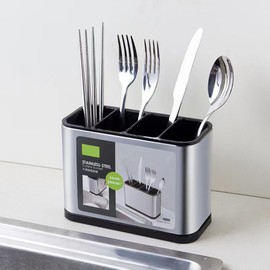 Jaugufiy Countertop Cutlery Drying Holder Utensil Holder Stainless Steel Cutlery Drainer Tableware Holder Box Tabletop Separated Fork Chopstick Kitchen Storage Cutlery Utensil Organizer