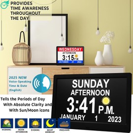 【Upgraded】11.5" Large Digtal Clock with Voice-Talking Day and Date for Seniors, 19 Alarms & Custom Reminders, 10-Level Auto Dimmer, Auto DST, 8 Colors Display Clock for Elderly Dementia Alzheimers