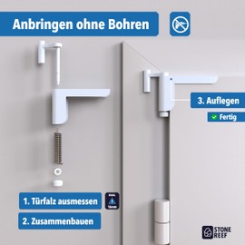 Door Closer for Room Doors [For Left and Right Hinged Doors] Can Be Installed Without Drilling, Variable Adjustable Closing Force - For Doors up to 16 mm Fold Thickness - Door Damper Against Banging