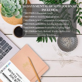 SIMSIMY Mental Health Journal, 91-Day Self Care Journal for Women Men, Guided Anxiety & Stress Relief Journal with Mood Tracker, Cognitive Behavioral Therapy Journaling with Mental Health Coloring Pages & Dream Log