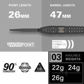 Target Darts Bolide Void 90% Tungsten Dart Set, Steel Tip Swiss Point Darts | Barrel 03, 26G | Professional Darts Sets, Black Darts, Swiss Point Tool Included