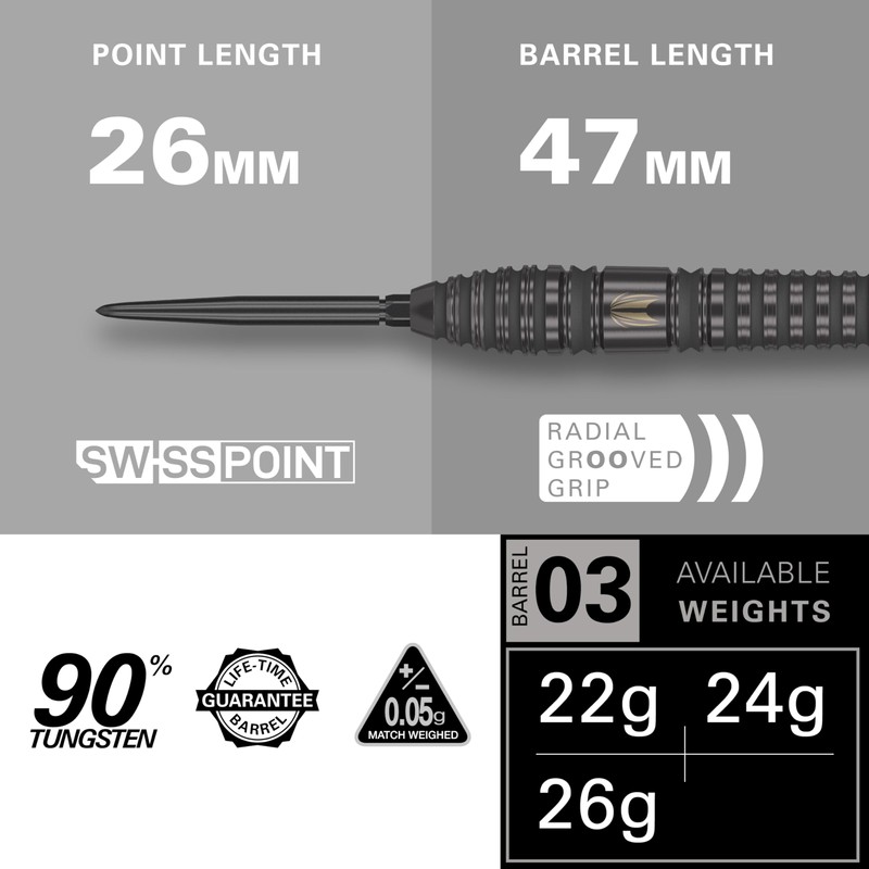 Target Darts Bolide Void 90% Tungsten Dart Set, Steel Tip