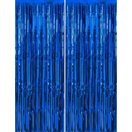 Blue Birthday Party Decorations Curtain Streamers Booth Photo Backdrop Streamers Coin Games Tinsel Accessories 2 Pack