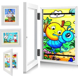 GIOTUK Kids Art Frame A4 – Children’s Artwork Display Frame with Front Opening, Holds 50–150 Artworks – Changeable Picture Frame for Kids’ Art Projects, Photos & Drawings, Wall Mountable (White)