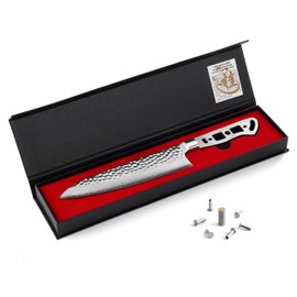 KATSURA Woodworking Project Kit – Japanese Premium AUS 10, Hammered 3-Layer Forged Steel – Classic Style Handle – NO LOGO (8-in with 50mm wide blade Gyuto Chef Knife Blank)