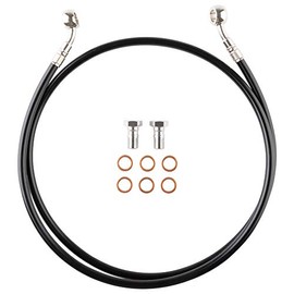 Tusk Front Motorcycle Steel Braided Brake Line Standard Length Black Compatible with Kawasaki KLR650 1987-2007