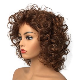Wiginway Short Curly Synthetic Wigs Women Costume Wig Natural Looking, Auburn Mixed Wigs, 8 Inch