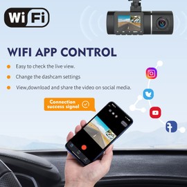 Abask Dashcam Car, 4K WiFi Dash Cams Front Indoor, App Control, Car Camera 310 Degree with 64GB Card, Built-in Display 1.5 Inch Dashcam with Parking Monitoring, Night Vision, G-Sensor, Loop Recording
