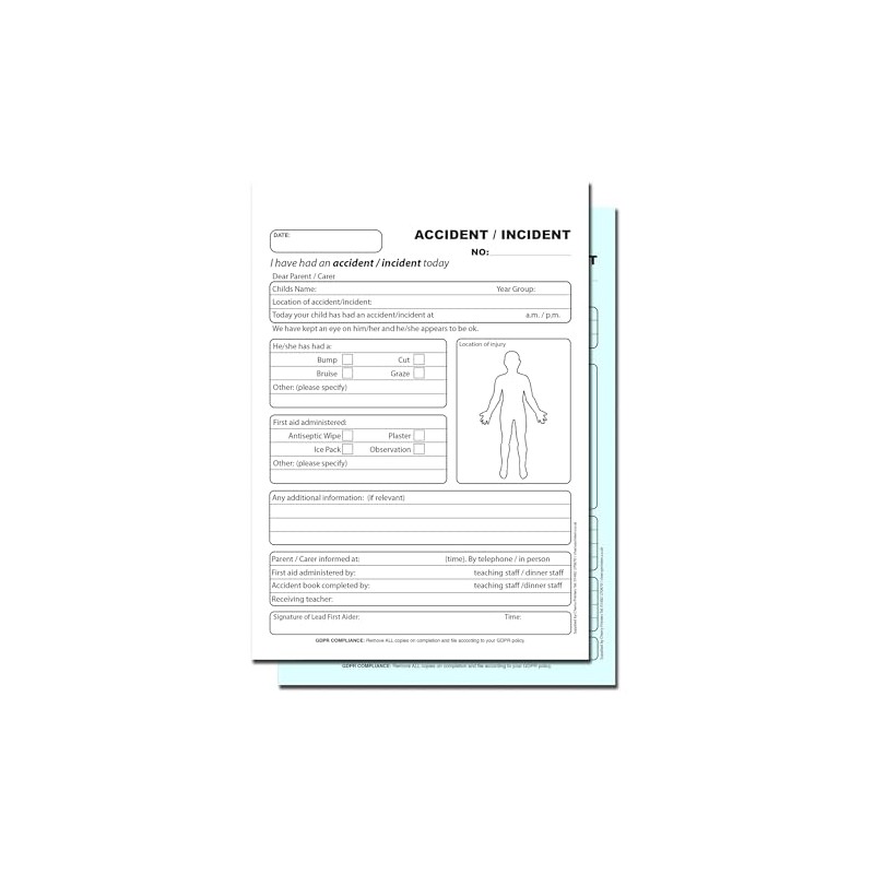 Cherry Carbonless NCR School Accident/Incident Duplicate Book for Pupils A5