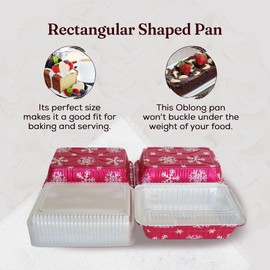 KitchenDance Disposable Aluminum Holiday 2 1/4 Lb Oblong Pan with Clear Snap Lid - 36 Ounces Aluminum Pan for Fudge, Cakes - Aluminum Oblong Foil Pan for Baking, Preparing Food, 9201X, 10 Count