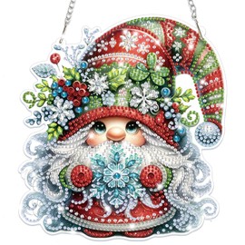 Bowetile Christmas Diamond Art Hanging Kits for Adults Kids, Gnome Diamond Art Suncatchers, 5D Special Shape Diamond Painting Pendant Window Ornament Christmas Gifts for Home Door Wall Decor