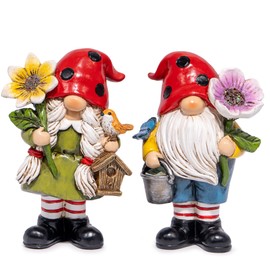 Hodao 2PCS Spring Ladybug Gnomes Decoration Couple Elves Figurines Gifts for Home Summer Garden Decor for Outdoor, Mom, Grandma (Green-Blue)