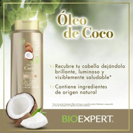 BIOEXPERT Shampoo Óleo de Coco, recubre el cabello dejándolo radiante y hermoso, sin sal ni parabenos 650 ml                                          