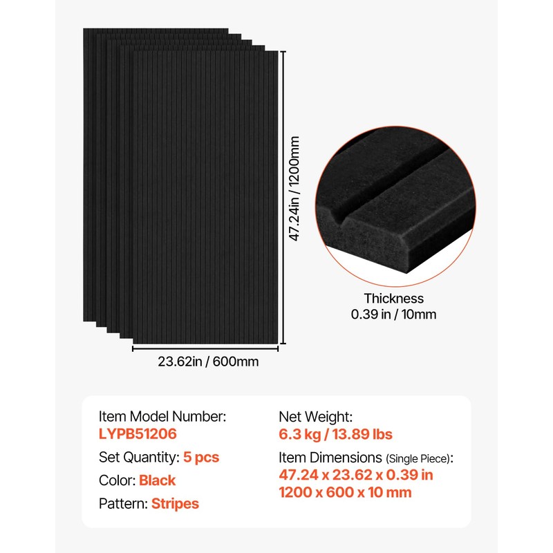 VEVOR 5 Pack Acoustic Panels with Self Adhesive, 47.2 x