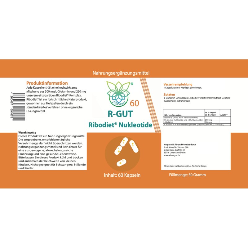VITARAGNA R-GUT Ribodiet® Nucleotides - 60 Capsules - With L-Glutamine