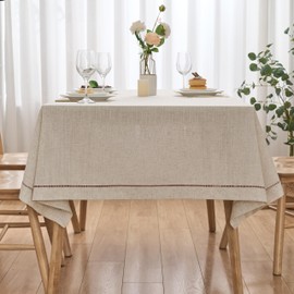 Zdolmy Natural Flax Linen Tablecloth – Undyed Rectangle Hemstitch Table Cover for Kitchen, Dining & Decoration (Red, 55" x 120")