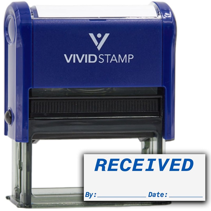 Received by Date Self Inking Rubber Stamp (Blue Ink) Medium