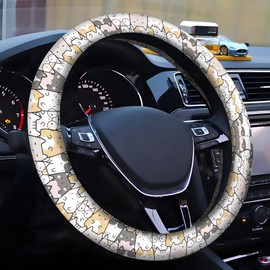 Steering Wheel Cover, Universal 15 Inch Fit for Car SUV Truck, Non-Slip Breathable Neoprene, Cute Car Accessory for Women and Men Cute Cats