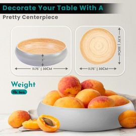 BaydenB Spun Bamboo Large Serving Bowl with Bonus Charger - Decorative Fruit Bowl, Kitchen Fruit Basket, Centerpiece Bowl, Eco-Friendly Bamboo Bowl for Home Decor (Grey)