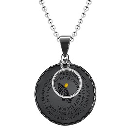 Uloveido Stainless Steel Lord Prayer Necklace Bible Verse Christian Mustard Seed Round Pendant Necklaces Y692 (Black)