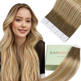 Easyouth Ombre Tape in Hair Extensions Human Hair Balayage Tape in Extensions Real Human Hair Brown to Blonde Balayage Tape in Human Hair Extensions Tape ins Remy 12 Inch 30g 20Pcs