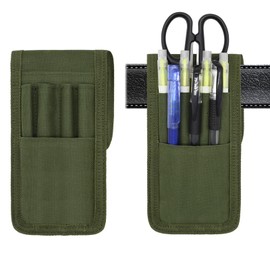 2 Pcs KATOLK Belt Pen Holder, Multifunctional Adjustable Tactical Pencil Pouch, Detachable Military Duty Pencil Sleeve Case, Can Hold Pens, Rulers and Scissors (Army Green)