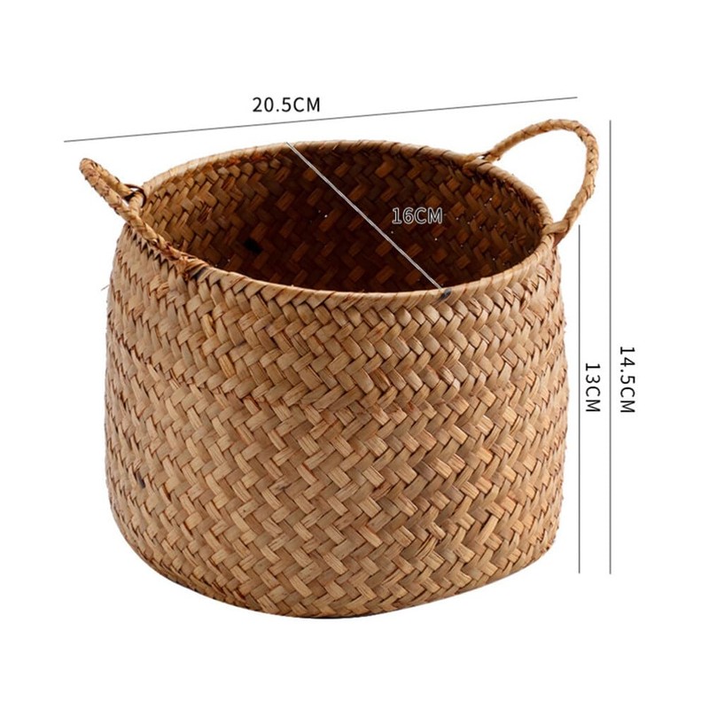 Kichvoe Rattan Storage Boxes With Handles - Cane Seagrass Plant