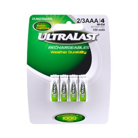 ULTRALAST ULN423AAASL - 2/3 AAA (Two Thirds Triple A Battery) Solar Batteries for Outdoor Solar Lights - NICAD 1.2 Volt, 150mAh, Rechargeable Battery Pack for Garden Lighting - Recharges Up to 1000x