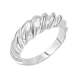 Silverly Sterling Silver Chunky Croissant Ring - Elegant 925 Silver Rings for Women - Classic Stacking Thick Ridged Band - Fashionable Women's Jewellery - Ribbed Design