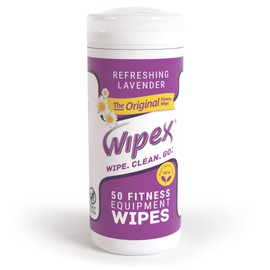 Wipex Original Fitness Equipment Wipes -Plant-Based No-Lint Cloth Gym Wipes for Workout Equipment, Yoga Mat Cleaner, Peloton Cleaner with Lavender Essential Oil & Vinegar, 50ct