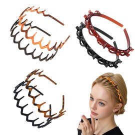 6 Pcs Zig Zag Headband, 90s Zigzag Headbands, Butterfly Clip Headband, Adjustable Teeth Comb Braided Hair Clips, Non-Slip Bangs Headbands for Women Daily Styling, Sports, Parties (Black, brown)