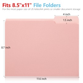 pmybupo100 Pack Assorted Colors Manila File Folders 8.5 x 11,1/3-Cut Tab, File Folders Letter Size,Colored Folders Office Organization Home School Folders for Documents Files Paper,6 Pastel Colors