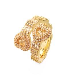 Iced Out Jewelry Baguette Cz Adjustable Heart Ring，All Match Bling Bling Dainty Gold Pinky Ring Party Rose Gold Love Men Women Luxury Gift (Ring Size: 8, Gold/Heart)