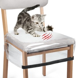 2 Pack Plastic Chair Covers, Plastic Seat Covers for Dining Room Chairs, Stain, Water and Kitty Scratch Resistant Clear Pvc Chair Protector with Adjustable Strap for Most 18" - 20" Standard Chair