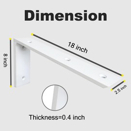 WINKER Countertop Support Bracket 3 Pack Heavy Duty 3/8" Thick Hidden L Shelf Bracket 18" x 8" x 2.5" Metal Corbels for Quartz/Granite/Wood/Concrete/Laminate Countertops, White