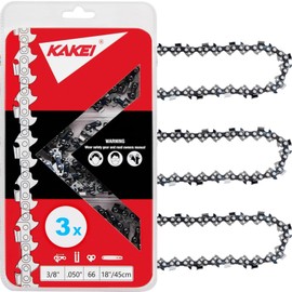 KAKEI 18 Inch Chainsaw Chain 3/8" Pitch .050" Gauge 66 Drive Links- 33RS 66 Fits Stihl, Echo, Homelite and More (3 Chains)