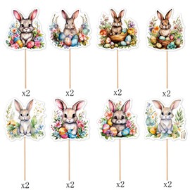 keonsatrz Easter Cupcake Topper 16PCS Watercolor Floral Easter Bunny Cupcake Topper Happy Easter Cupcake Topper for Easter Spring Party Supplies Rabbit Party Supplies