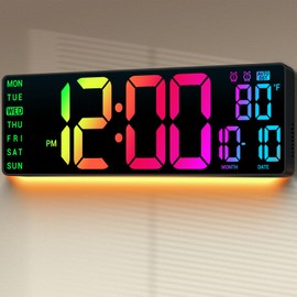 ANSOPER 16.5" Large Digital Wall Clock: Birthday Gifts for Men Women, House Warming Gifts New Home Decor, 11 RGB Colors Wall Mount Decor Clock for Living Room Bedroom Office Classroom Black