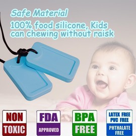 Sensory Chew Necklace for Kids and Adults, Silicone Dog Tag Pendant Chewy for Autism ADHD SPD PICA and Oral Motor Chewing Needs, Fidget Chewable Necklaces (Blue)