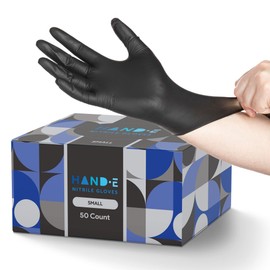 Hand-E Touch Hand-E Touch Black Nitrile Disposable Gloves Small, 50 Count - BBQ, Tattoo, Hair Dye, Cooking, Mechanic Gloves - Powder and Latex Free
