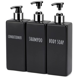 Segbeauty Soap Dispenser, 3 Pieces 500 ml Soap Dispenser Set with Labels for Shampoo, Conditioner, Body Soap, Shampoo Bottles for Filling for Kitchen and Bathroom, Black