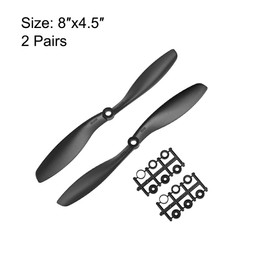 uxcell RC Propellers CW CCW 8045 8x4.5 Inch 2-Vane Fixed-Wing for Airplane, Nylon Black 2 Pair with Adapter Rings